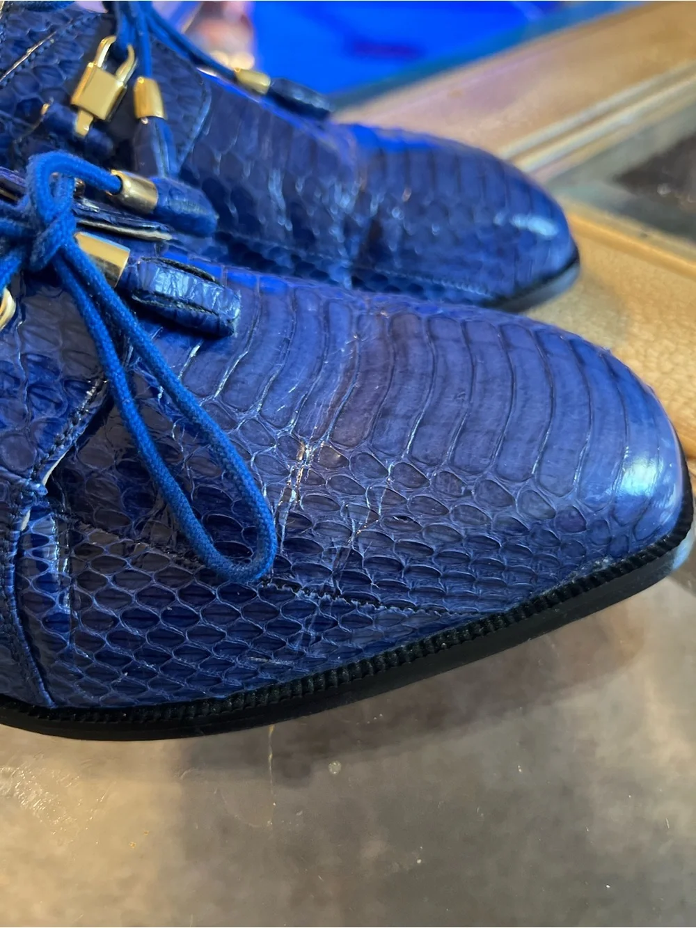 Giorgio Brutini Genuine  Snakeskin Blue Exotic Derby Men’s Dress Shoes 9M